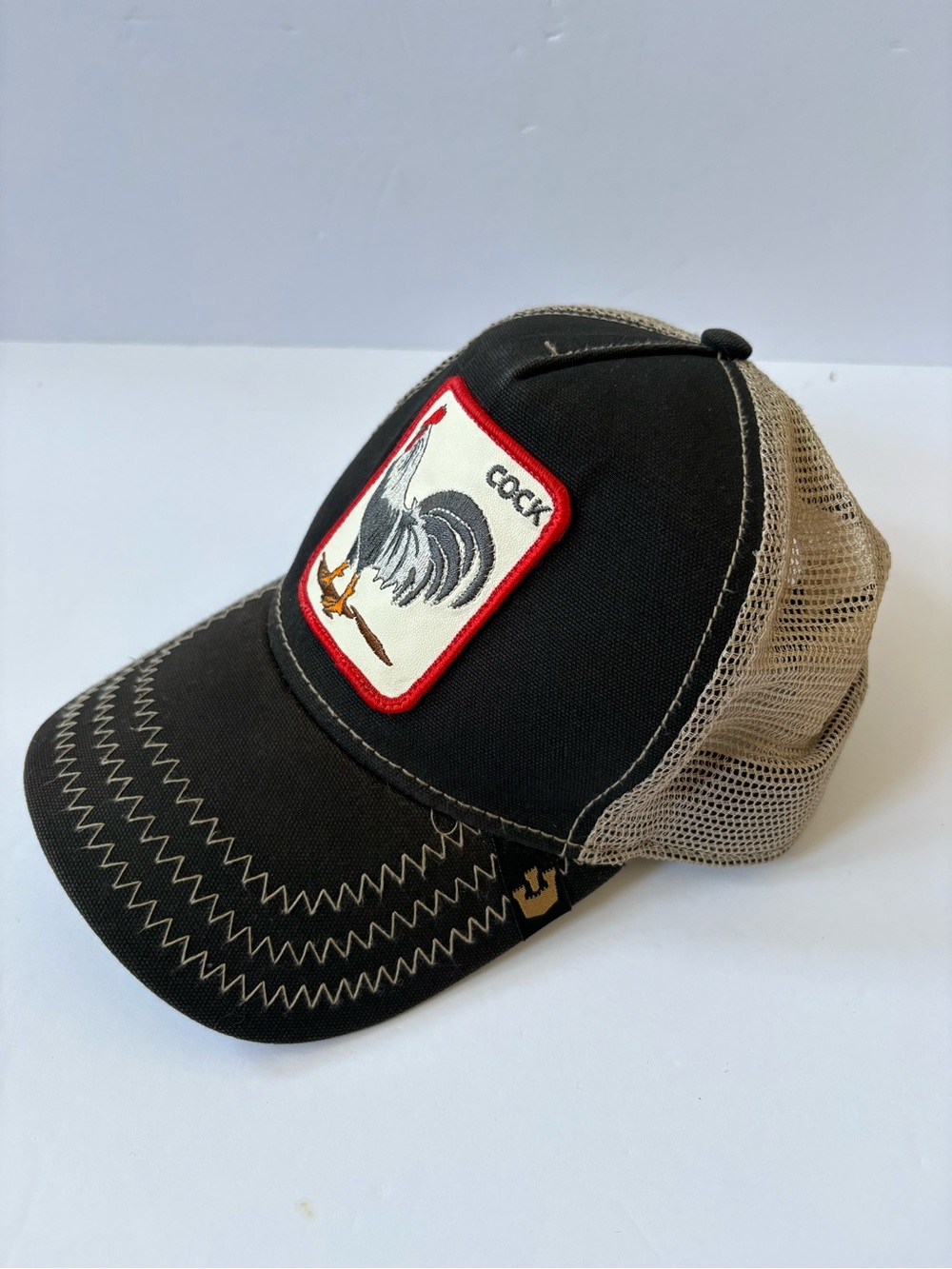 Goorin Bros‎ Rooster Patch Snapback Hat Trucker Novelty The Farm Black Mesh Back